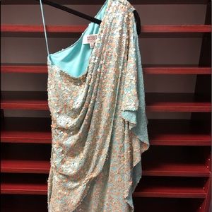 Badgley Mishka goal & blue sequin cocktail dress